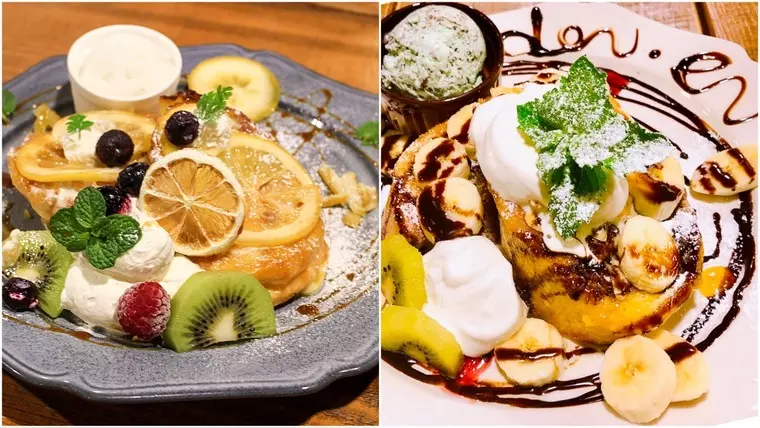 ▲(左)「瀬戸内レモン ハニーシトラスフレンチトースト」
　(右)「チョコバナナのフレンチトースト」
各1,200円(税込)