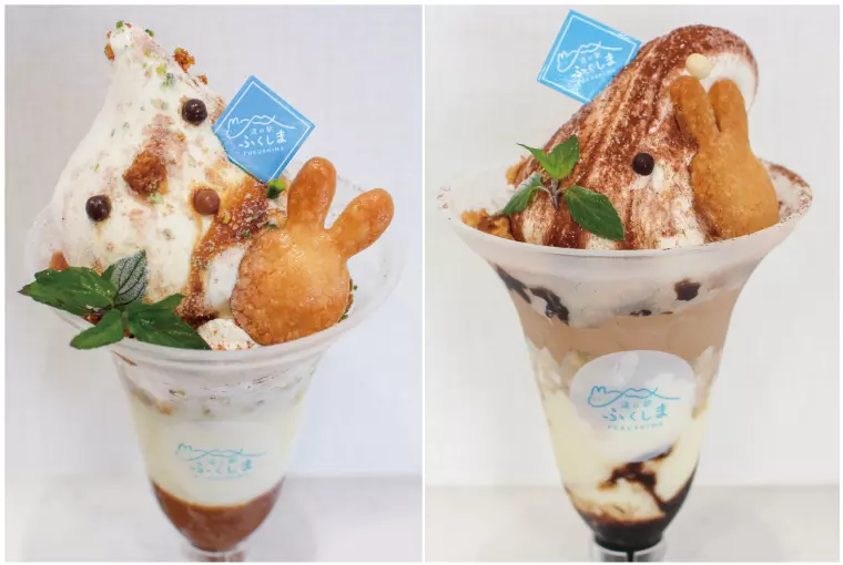 ▲「吾妻山パフェ」・・・各550円(税込)
(左)キャラメル／(右)チョコ